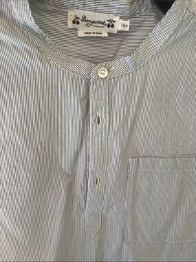 Bonpoint White and Navy Pinstripe Band-Collar Button-Down Shirt